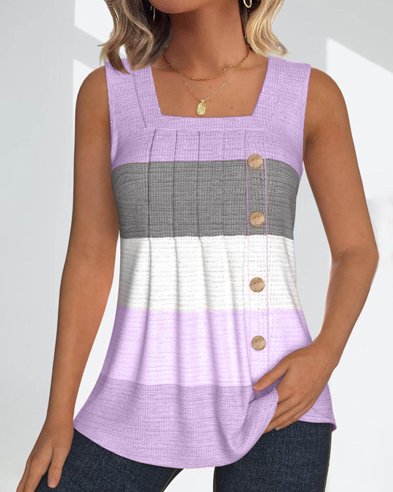 Stribet plisseret tanktop med knap