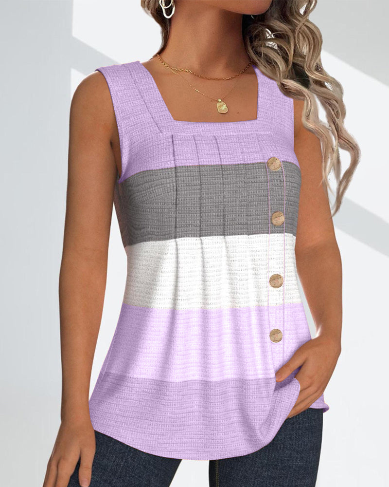 Stribet plisseret tanktop med knap