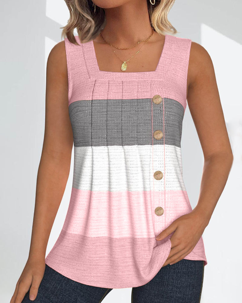 Stribet plisseret tanktop med knap