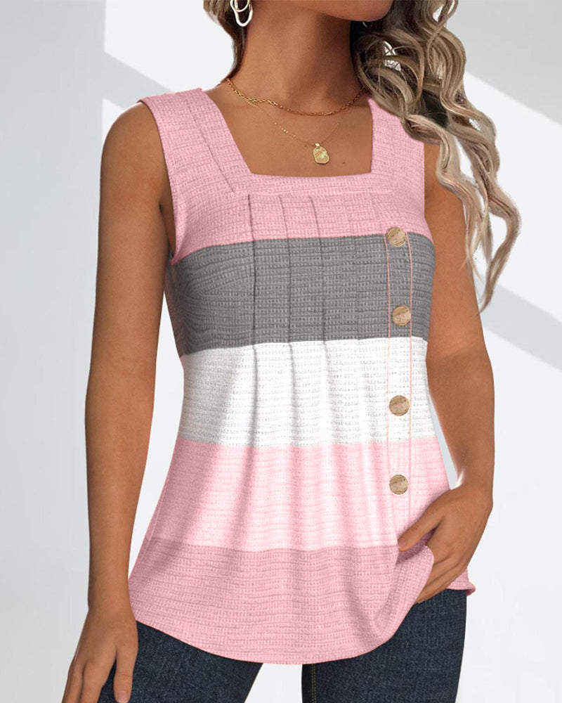 Stribet plisseret tanktop med knap
