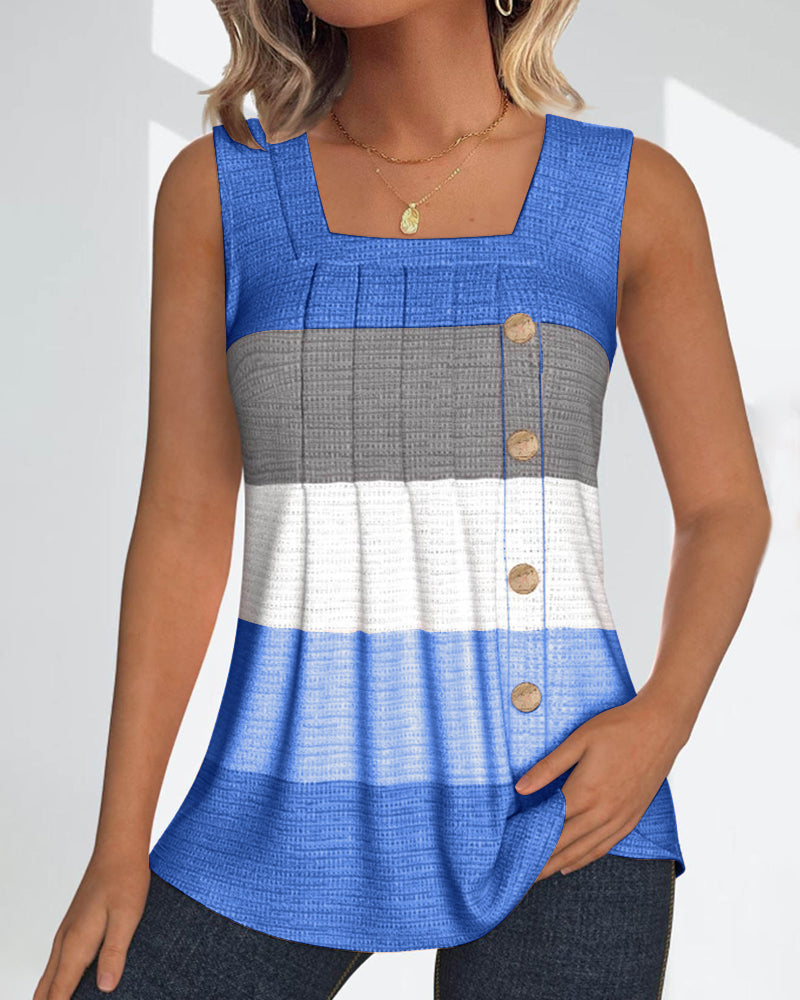 Stribet plisseret tanktop med knap
