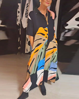 Lang kjole med stort bladmotiv