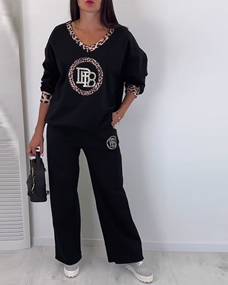 Sort to-delt sæt | Sweatshirt med monogram og bukser