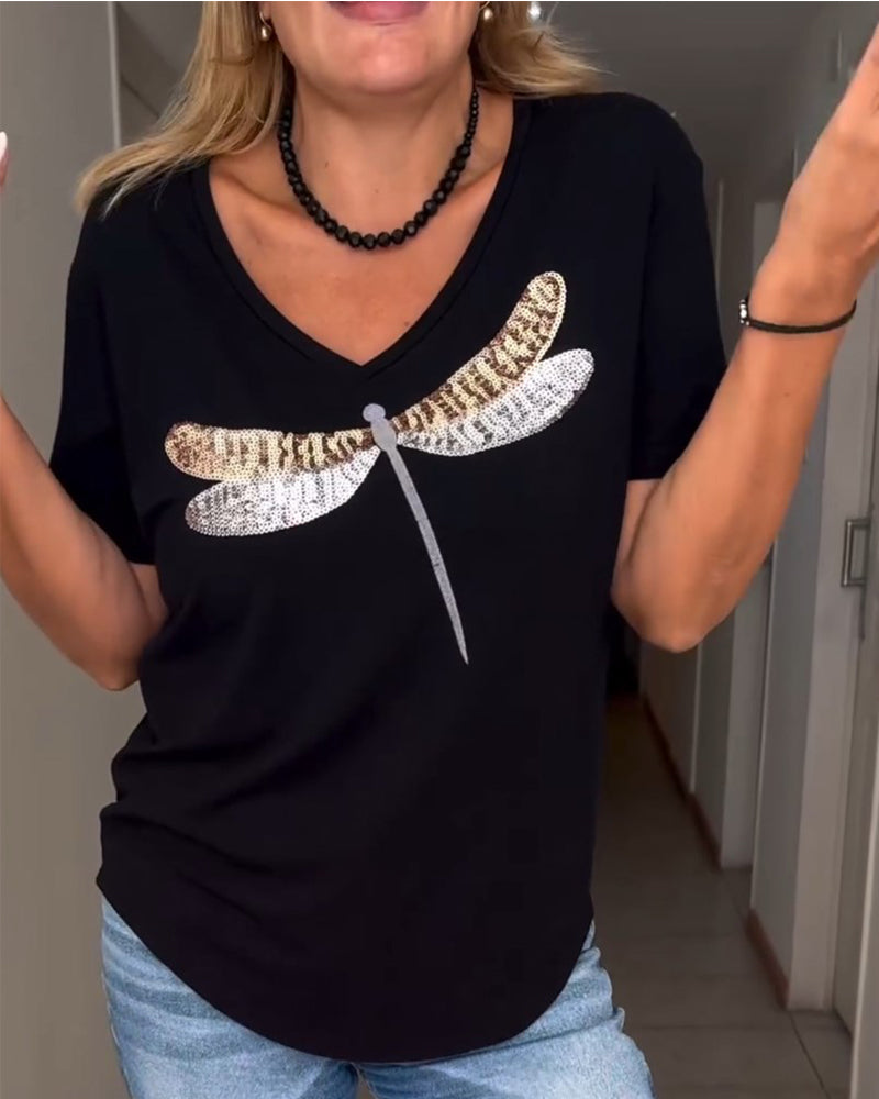 V-halset t-shirt med guldsmed