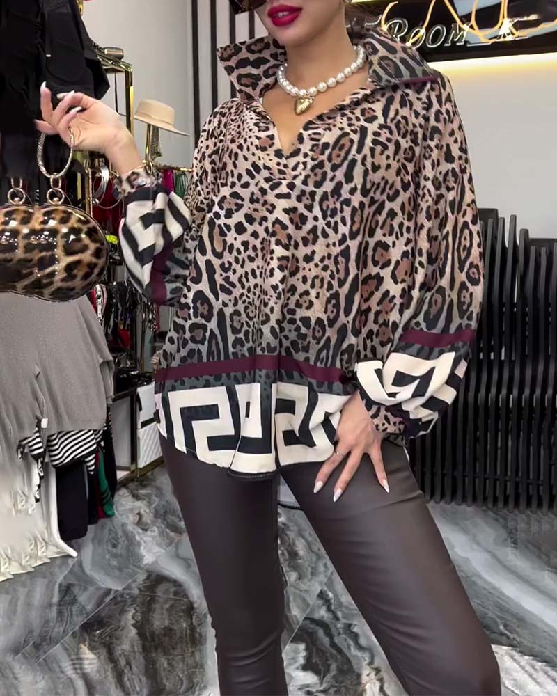 Bluse Leopardprint Krave Lanternærmer Mode