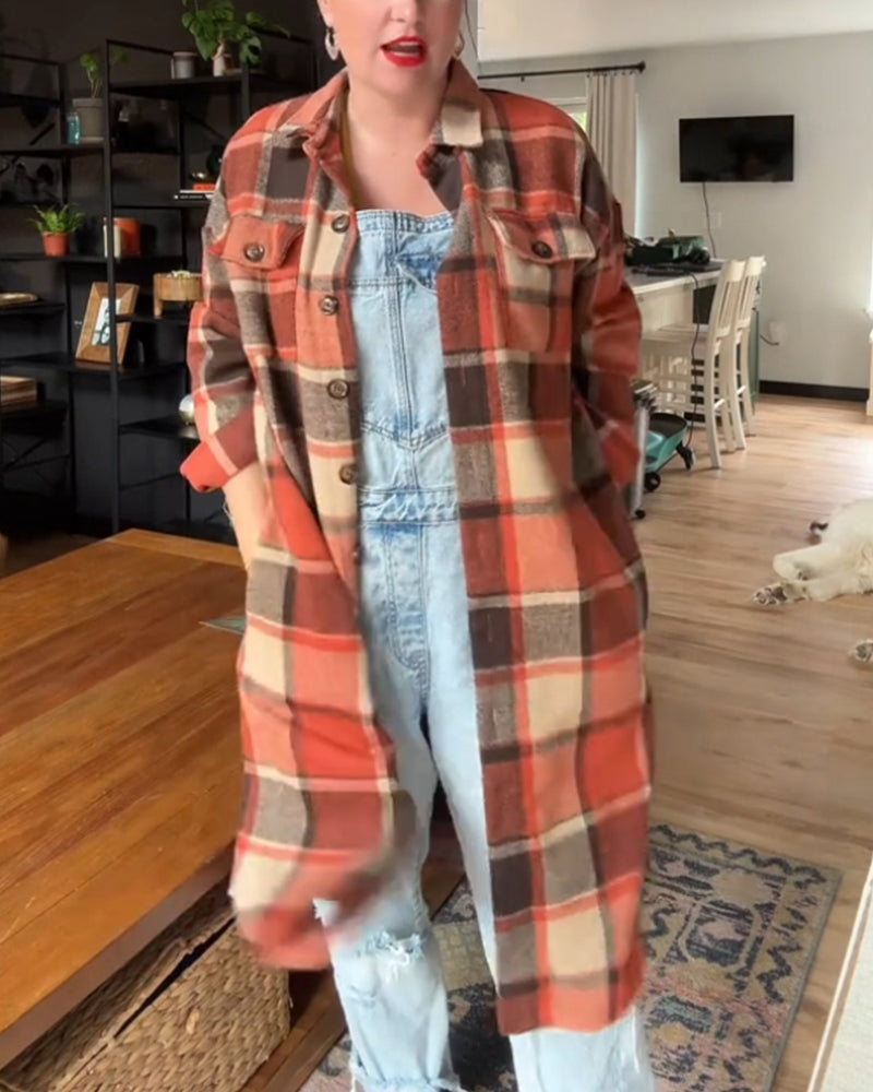 Afslappet plaid frakke med knapper