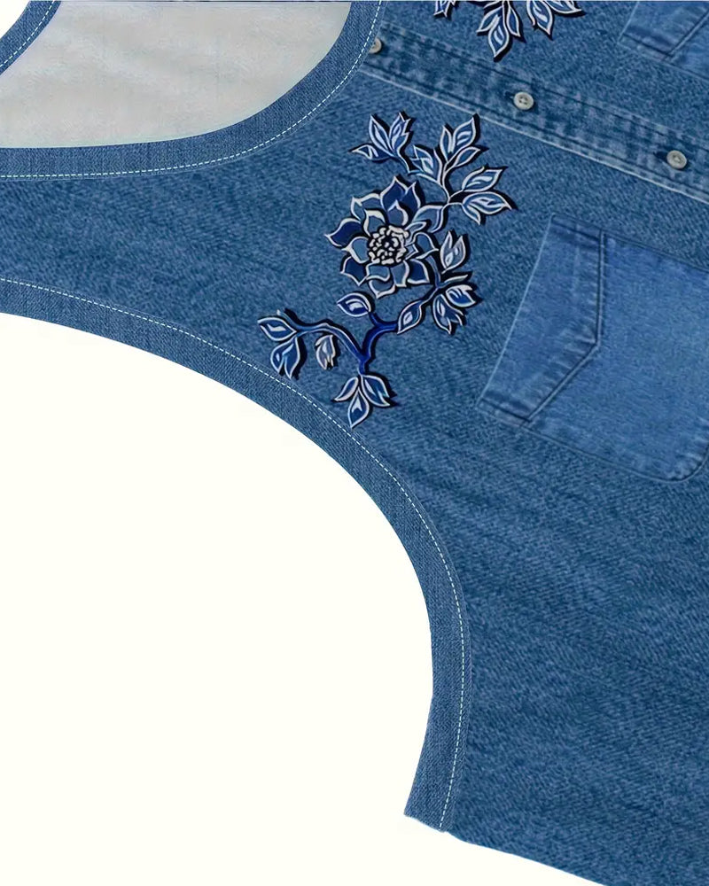 Kjole Ærmeløs Imitation Denim