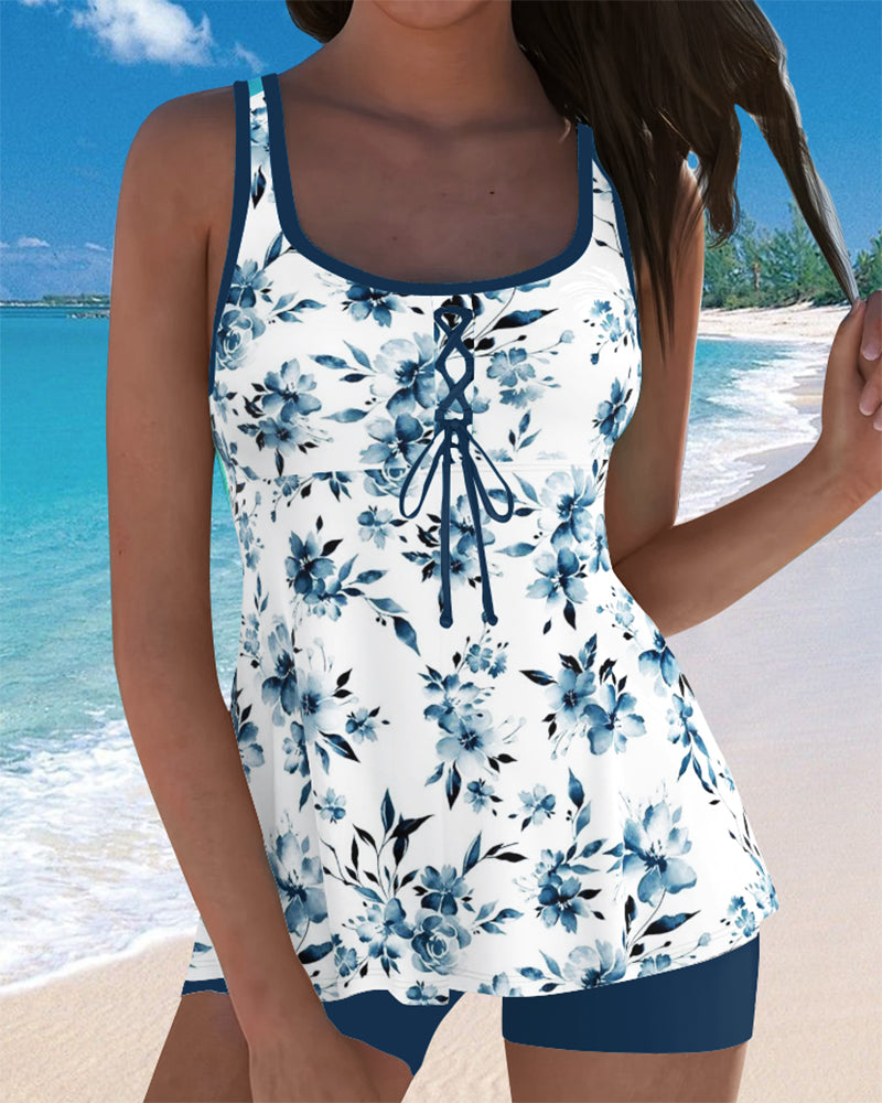 Tankini Mønstret Kropsdækkende Boxer Shorts