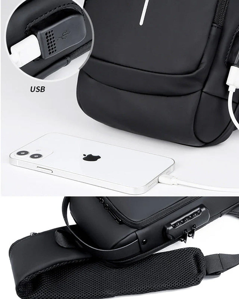 Tyverisikret brysttaske med kodelås