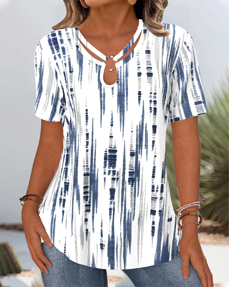 Bluse Trykt Fashion Udfaset Kort Ærme