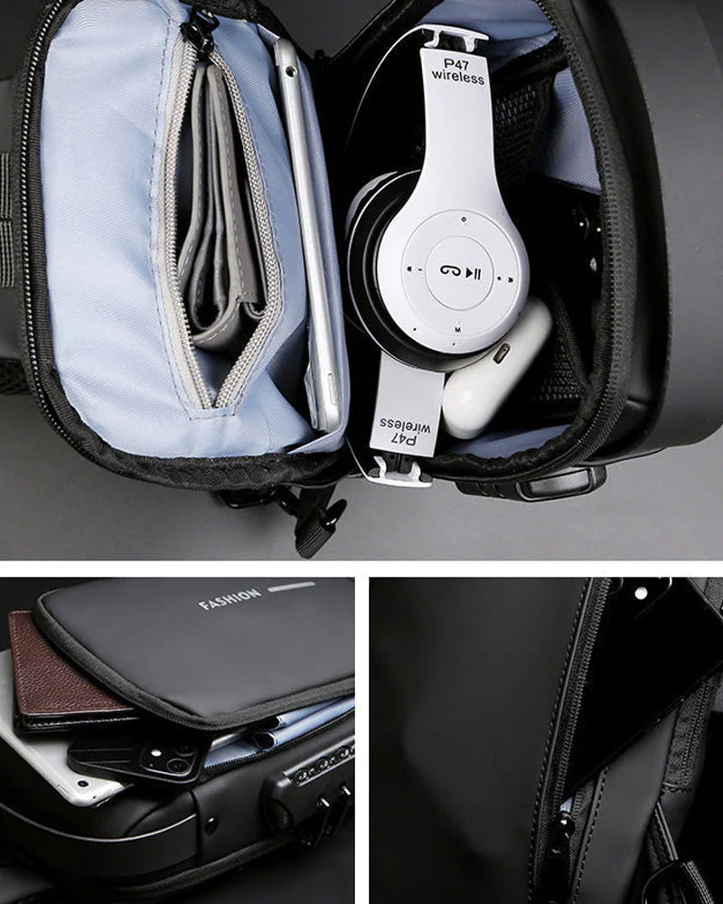 Tyverisikret brysttaske med kodelås