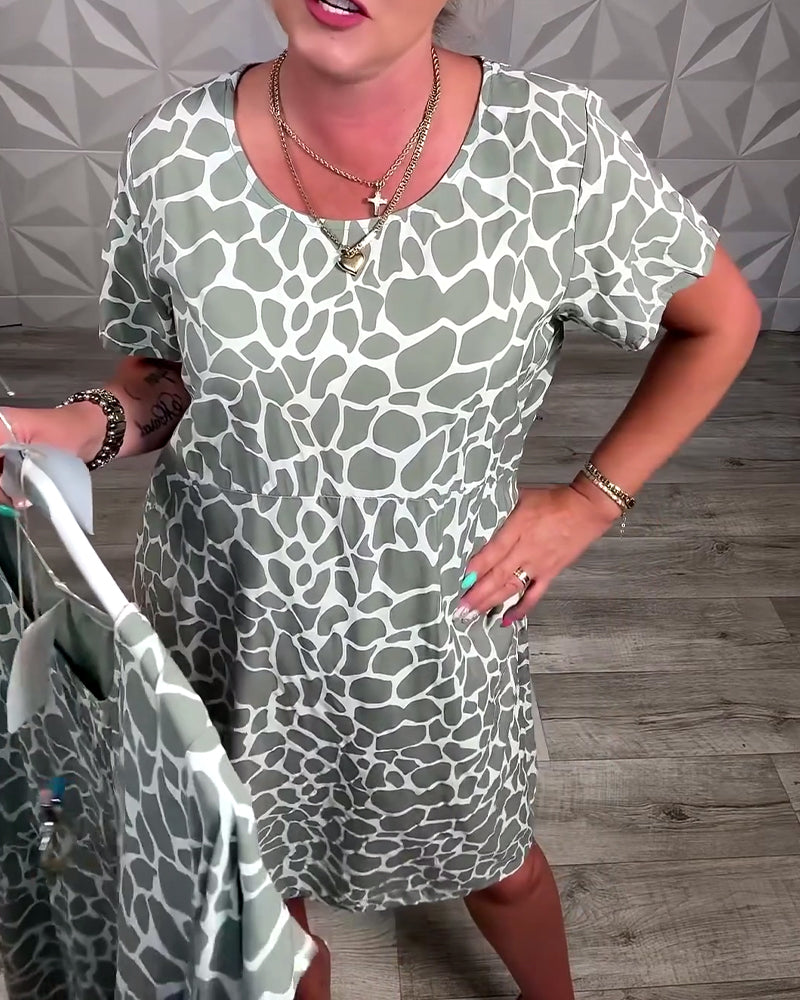 Kjole afslappet med print og rund hals