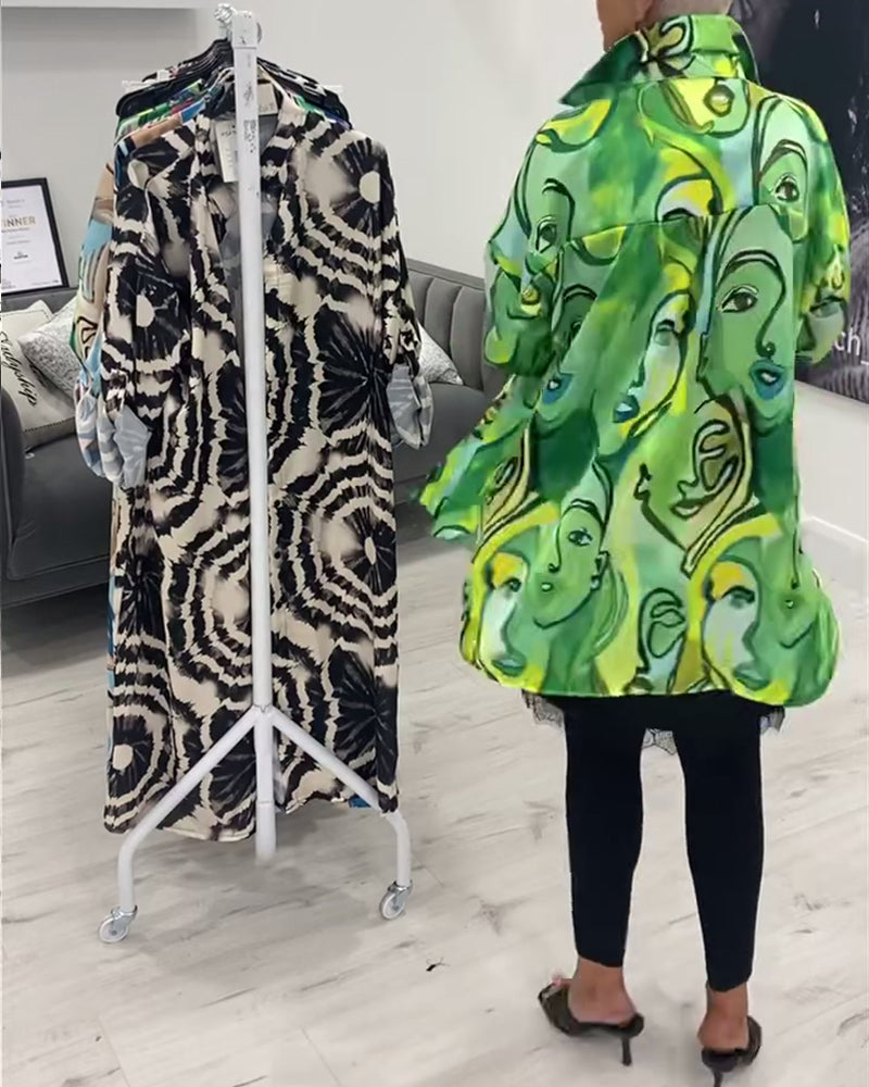 Grøn skjorte med portrætprint