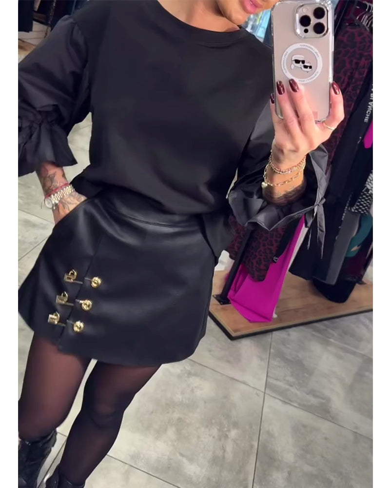 Ensfarvet elegant sweatshirt med rund hals