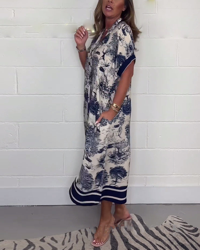 V-halset kjole med dyremotiv