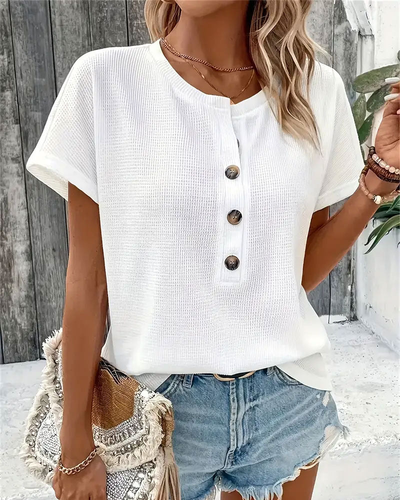 T-Shirt Rund Hals Knap Strikket