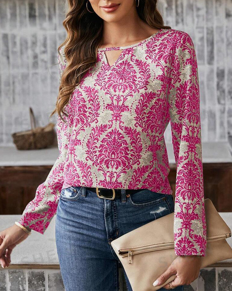 langærmet bluse med print