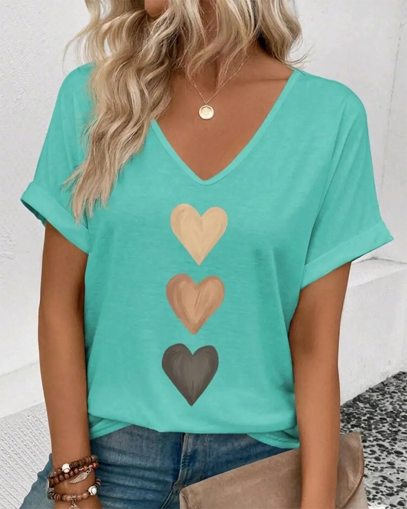 T-Shirt V-Hals Hjerteprint