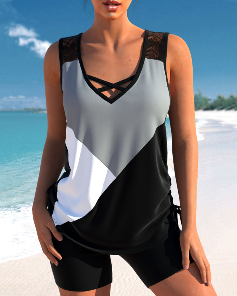 Farveblokmønstret tankini