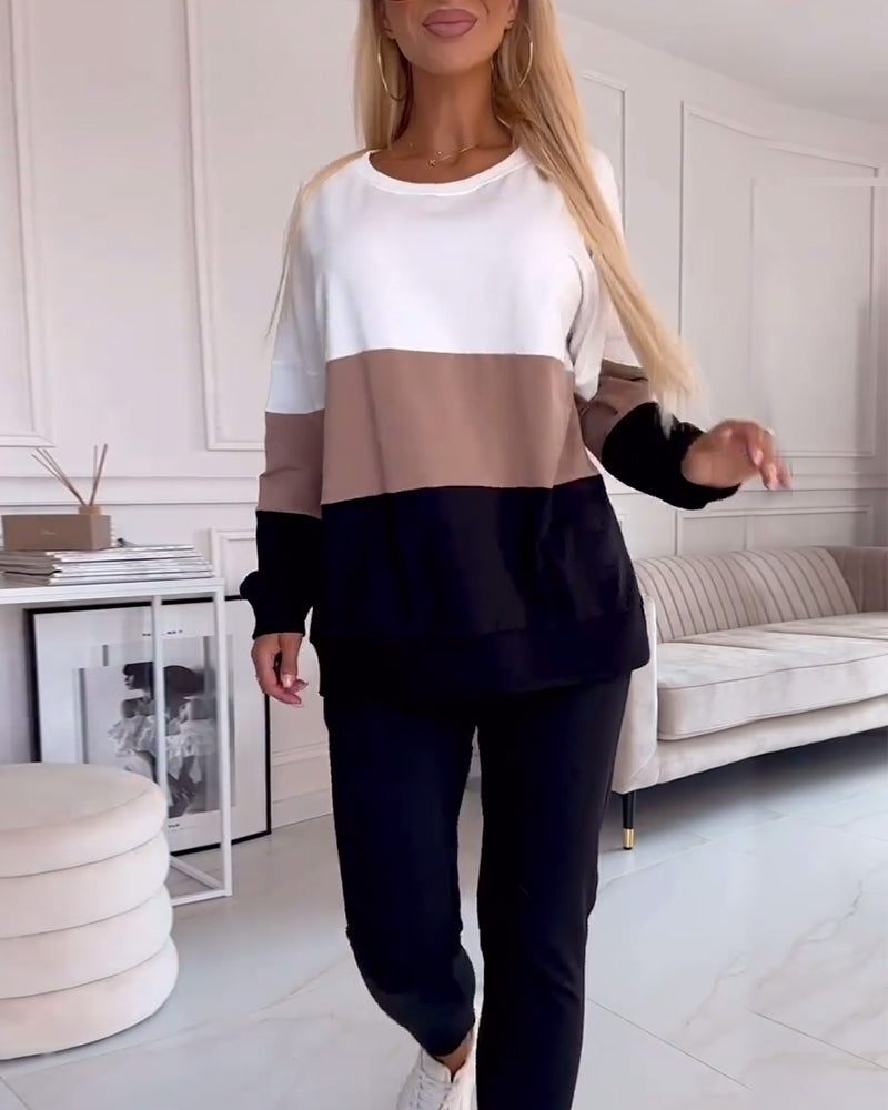 Afslappet farveblok sweatshirt med rund hals