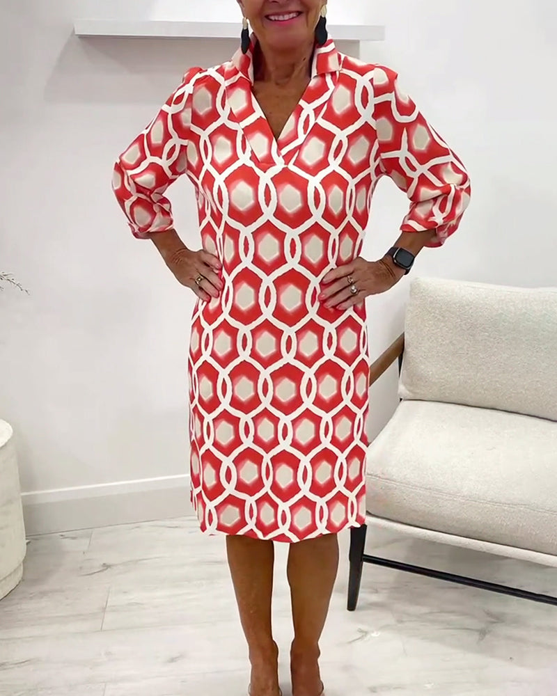 Kjole Casual Lapel Print Shift