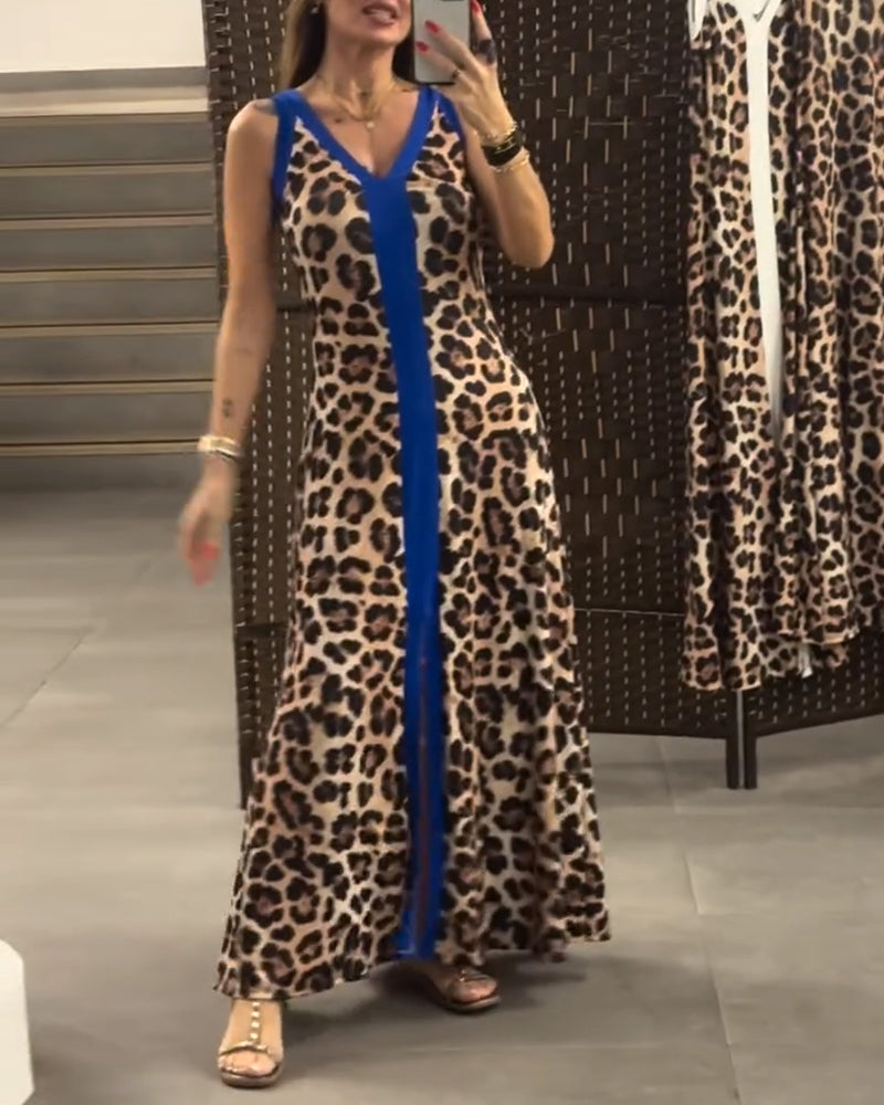 Kjole Ærmeløs Elegant Leopardprint Kontrast