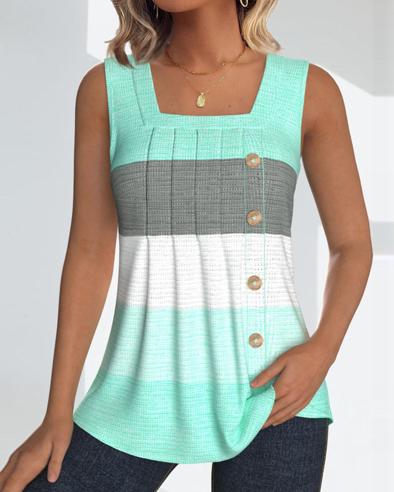 Stribet plisseret tanktop med knap