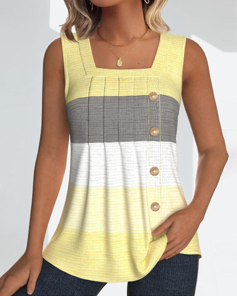 Stribet plisseret tanktop med knap