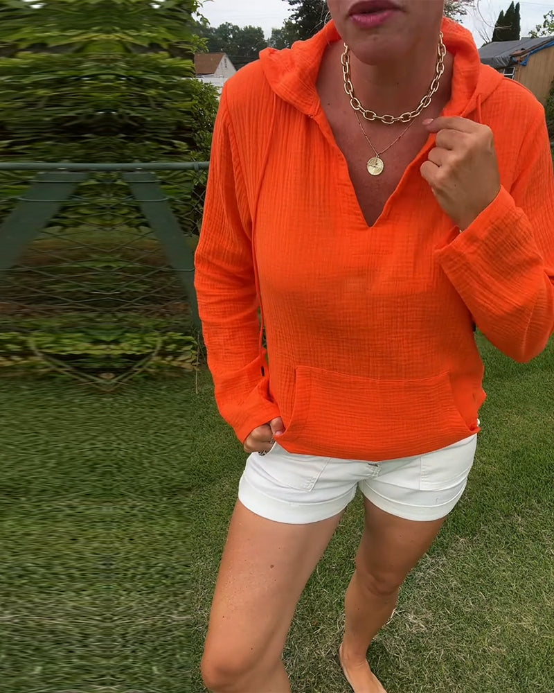 Bluse Ensfarvet Med Lomme Mode