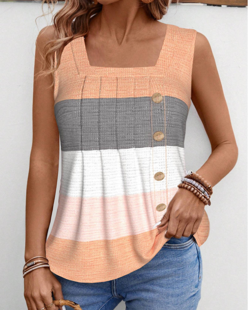 Stribet plisseret tanktop med knap