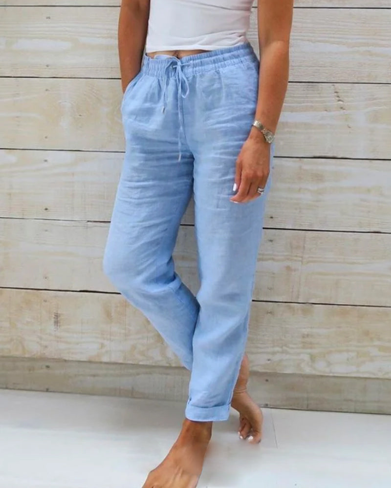 Casual Straight Leg Pant med ensfarvet