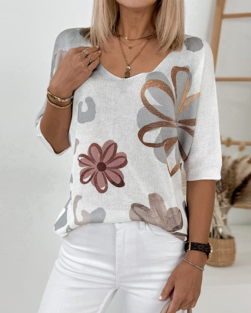 Top Blomstret Strikket