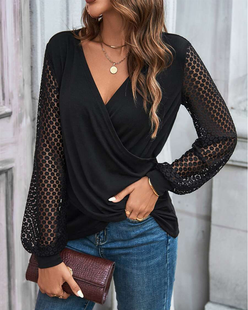 Bluse Blonderærmer V-Hals Krydsning Design