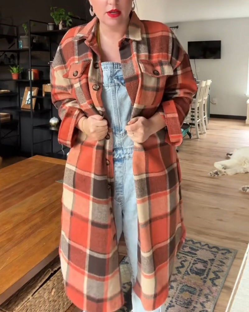 Afslappet plaid frakke med knapper