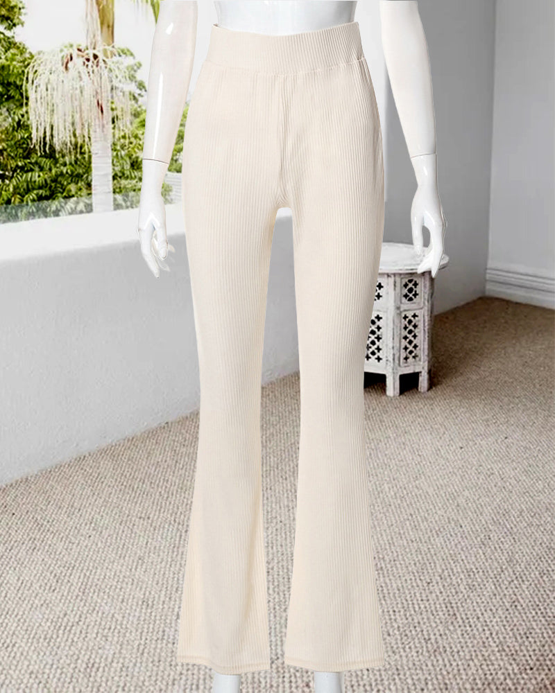 Ensfarvede højtaljede slim fit bukser med mikro-svaj