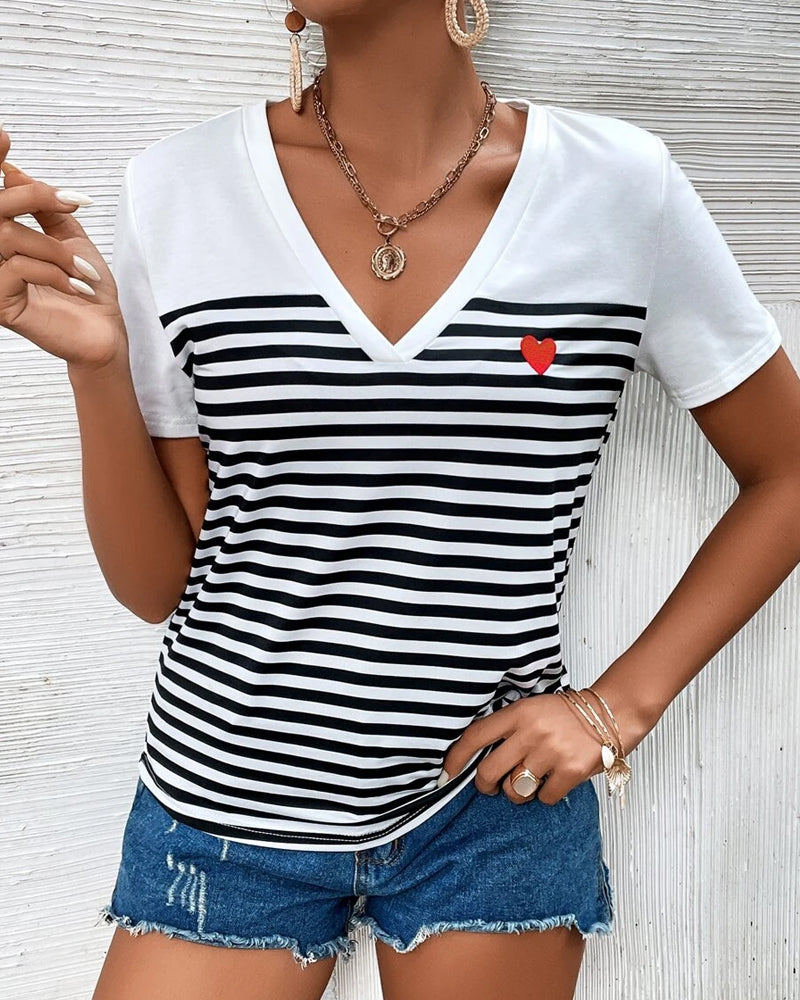 T-Shirt V-Hals Stribet Altid Match