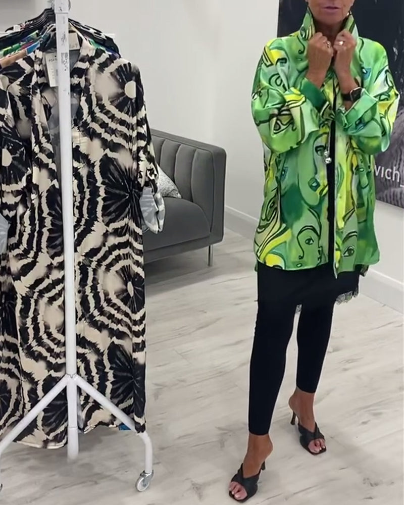 Grøn skjorte med portrætprint