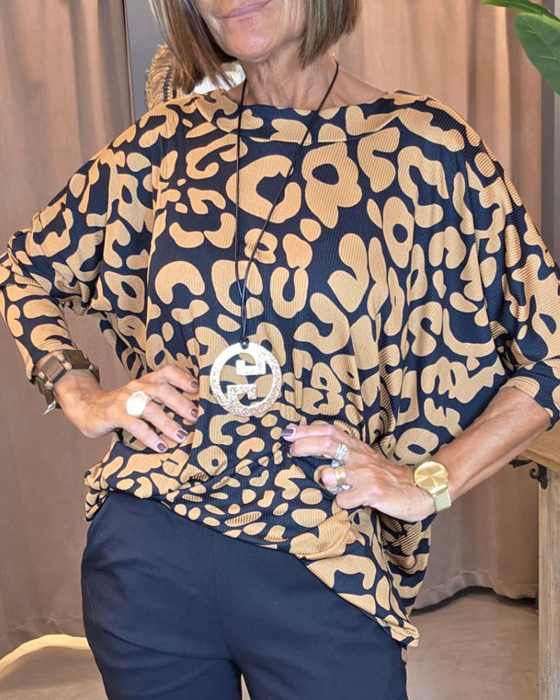 Bluse Rund Hals Flagermuseærmer Tryk