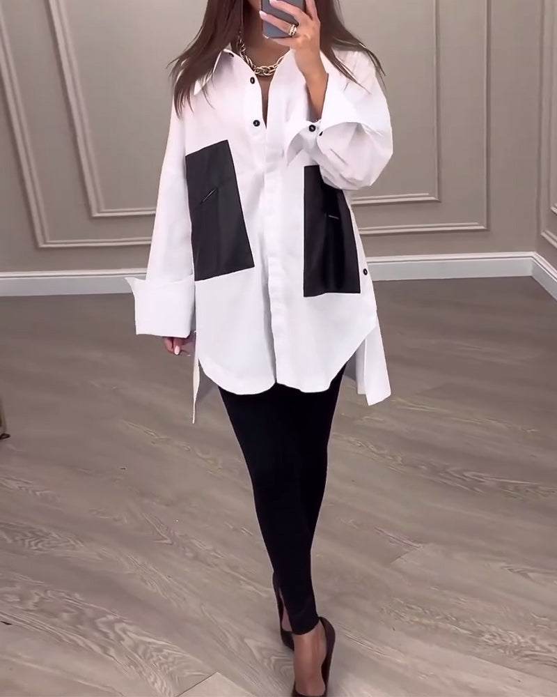 Hvid skjorte med sorte paneler
