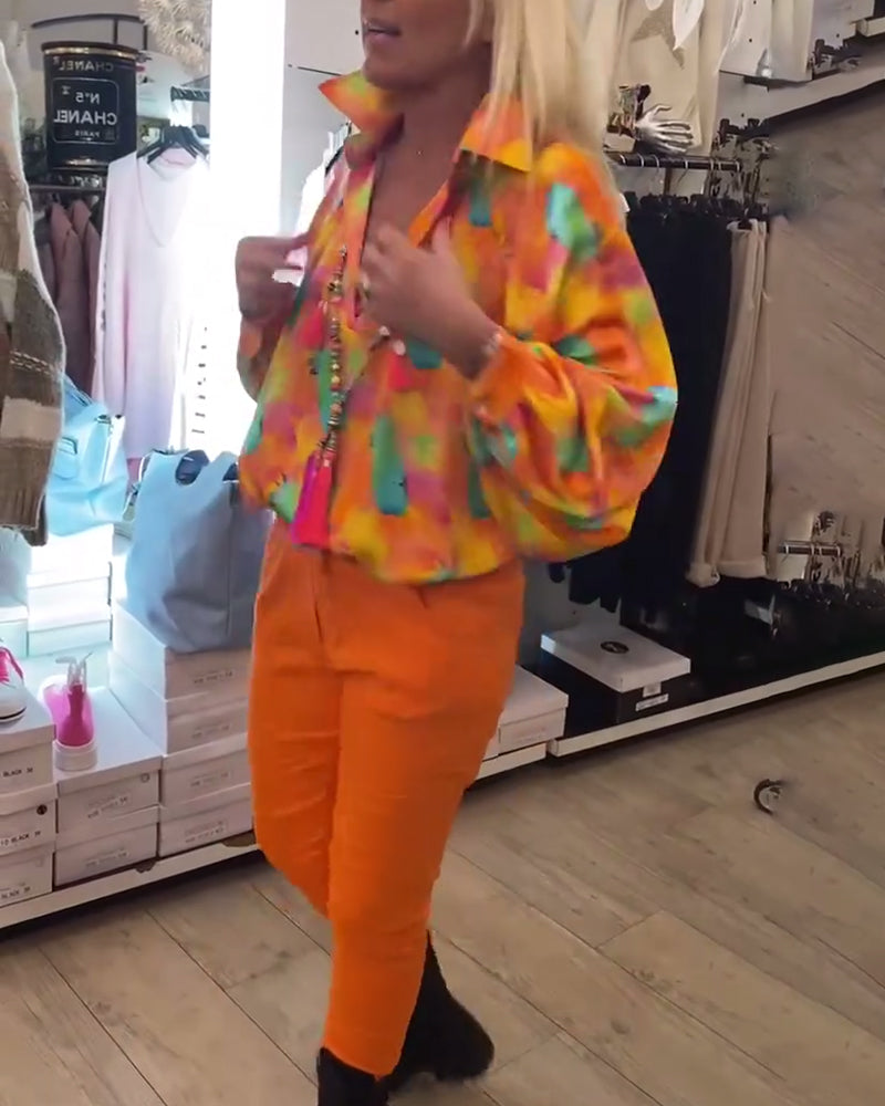 Orange bluse med reverskrave