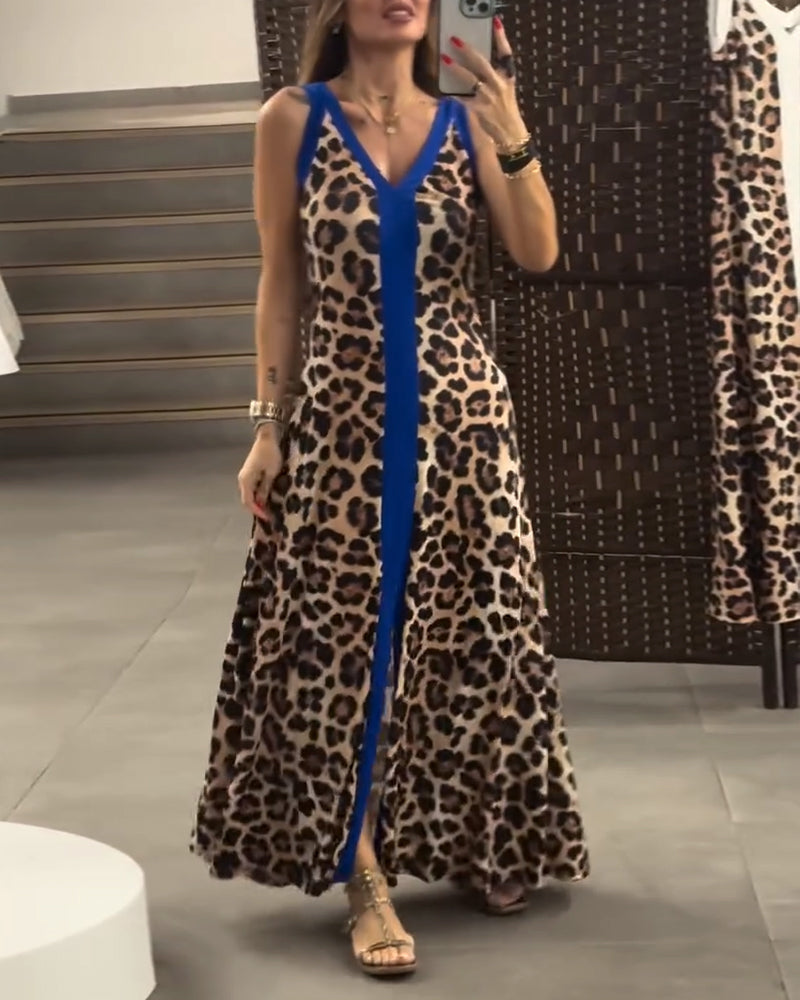 Kjole Ærmeløs Elegant Leopardprint Kontrast