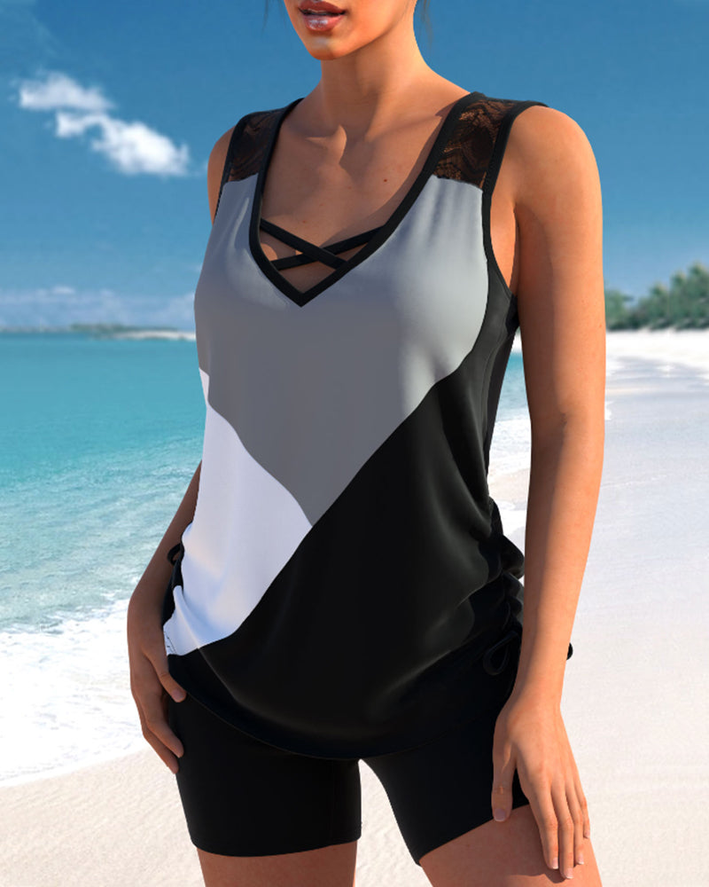 Farveblokmønstret tankini