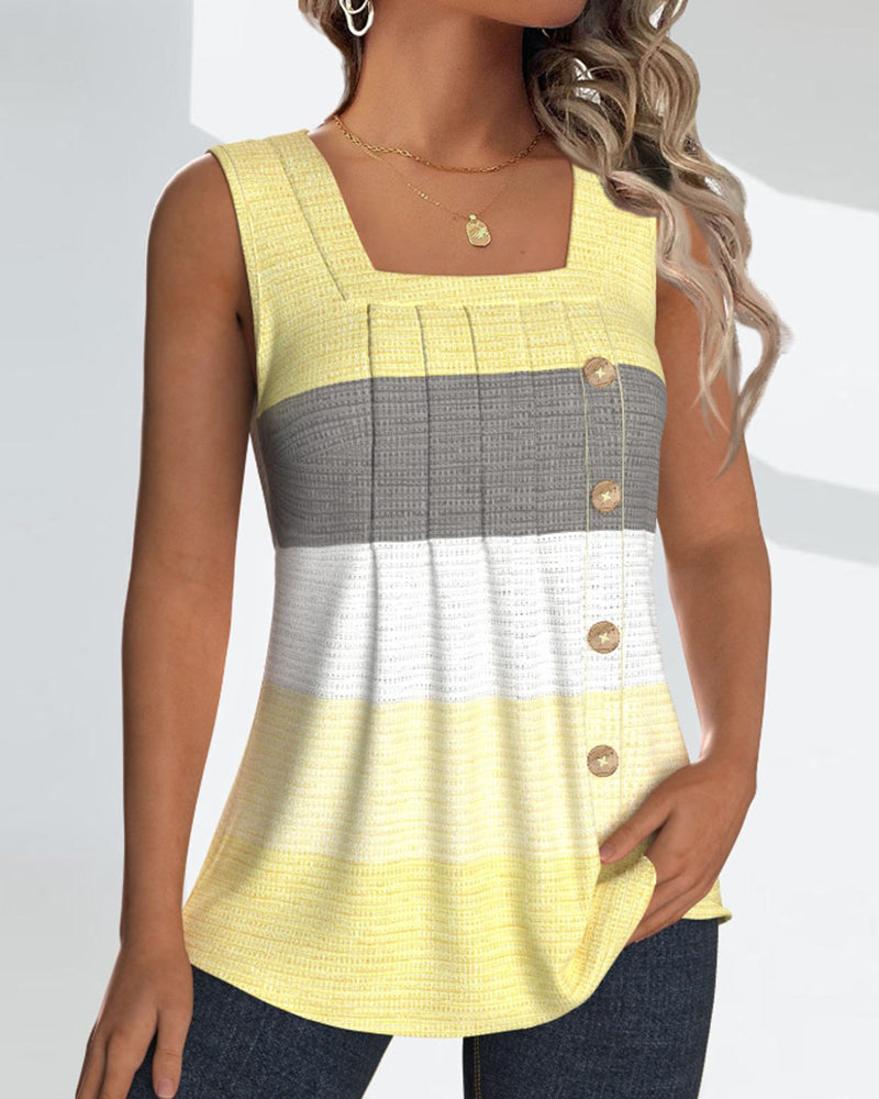 Stribet plisseret tanktop med knap