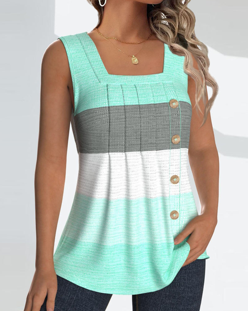 Stribet plisseret tanktop med knap