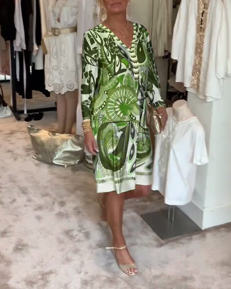 V-halset afslappet kjole med retroprint