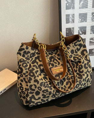 Leopardprint skulder- og underarmstaske