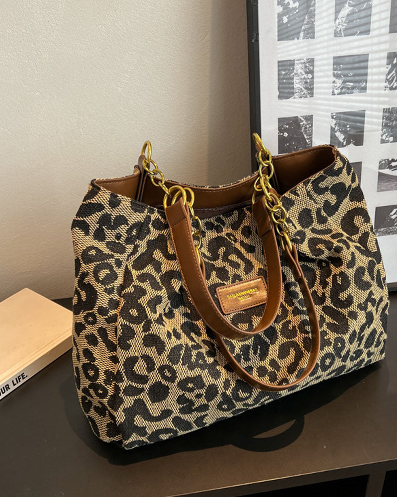Leopardprint skulder- og underarmstaske
