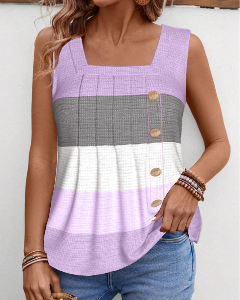 Stribet plisseret tanktop med knap