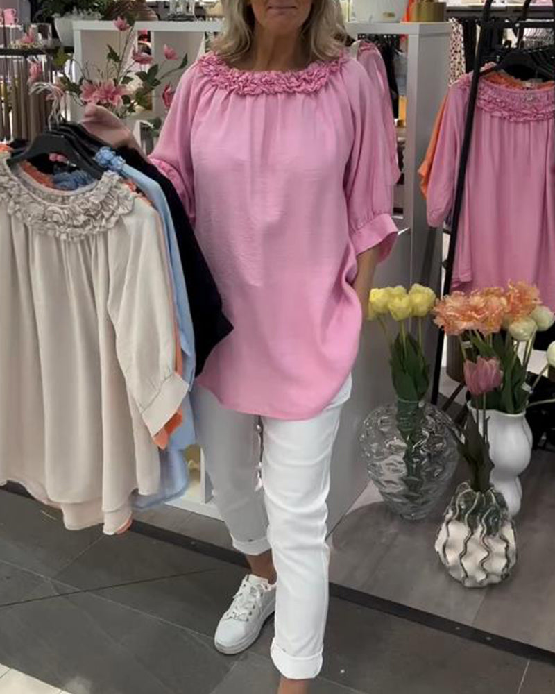 Bluse Kortærmet Blomstret Løs