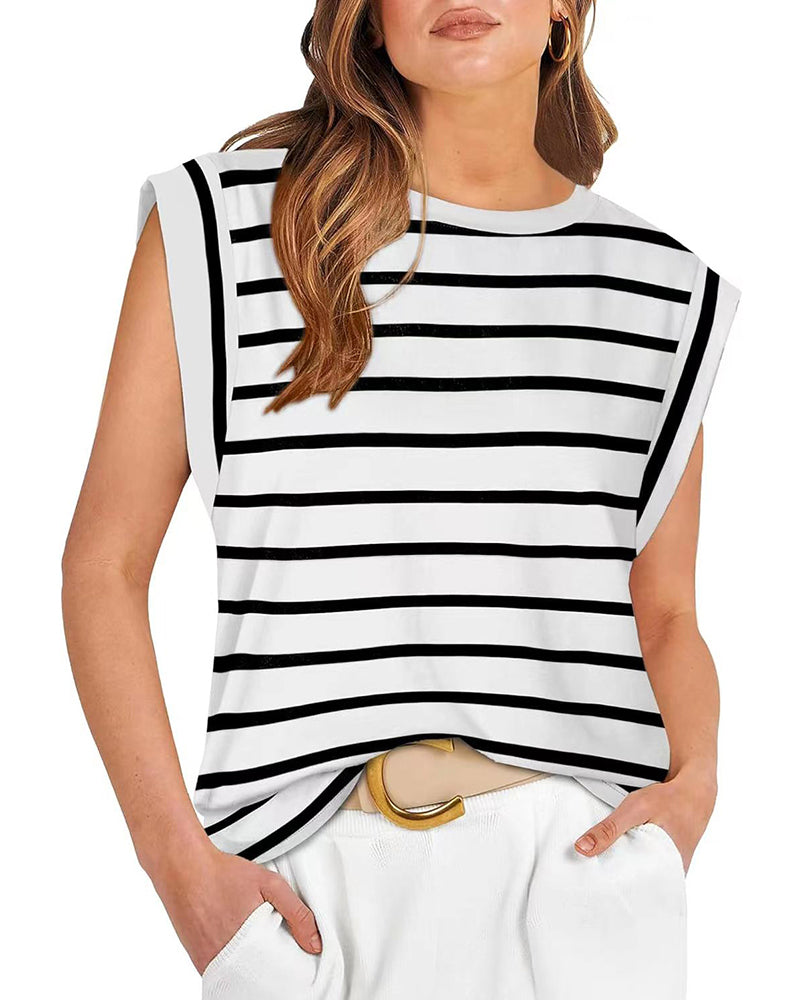 Stribet rundhalset tank top